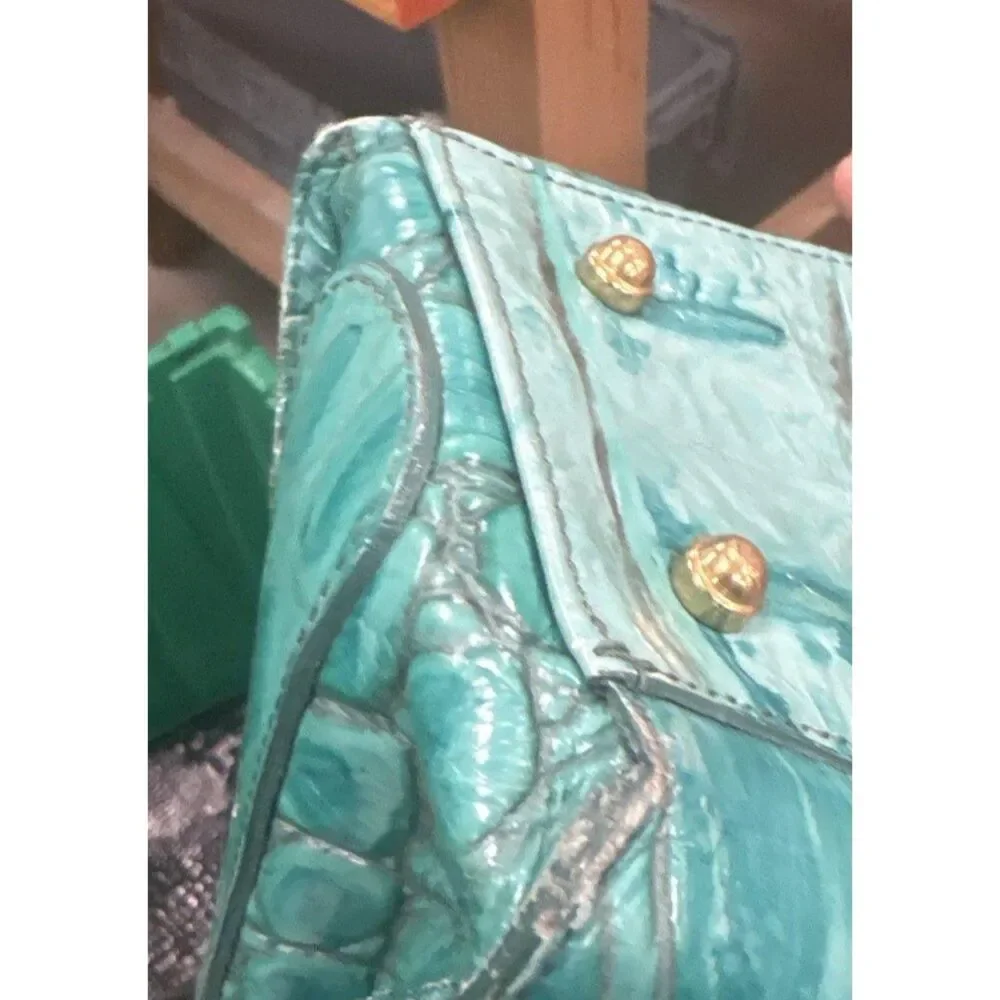 Brahmin Vibrant Teal Croc Embossed Leather Hobo Shoulder Bag with COA